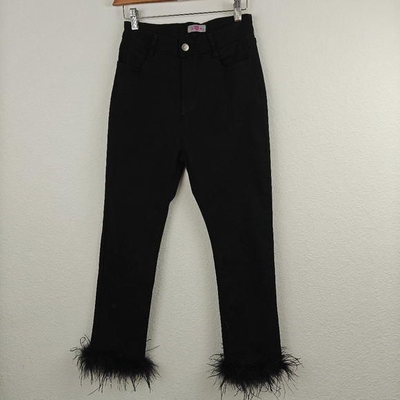 Buddy Love Kyla Feather Trim Ankle Pants - Black Size 27 Women's - Picture 6 of 15